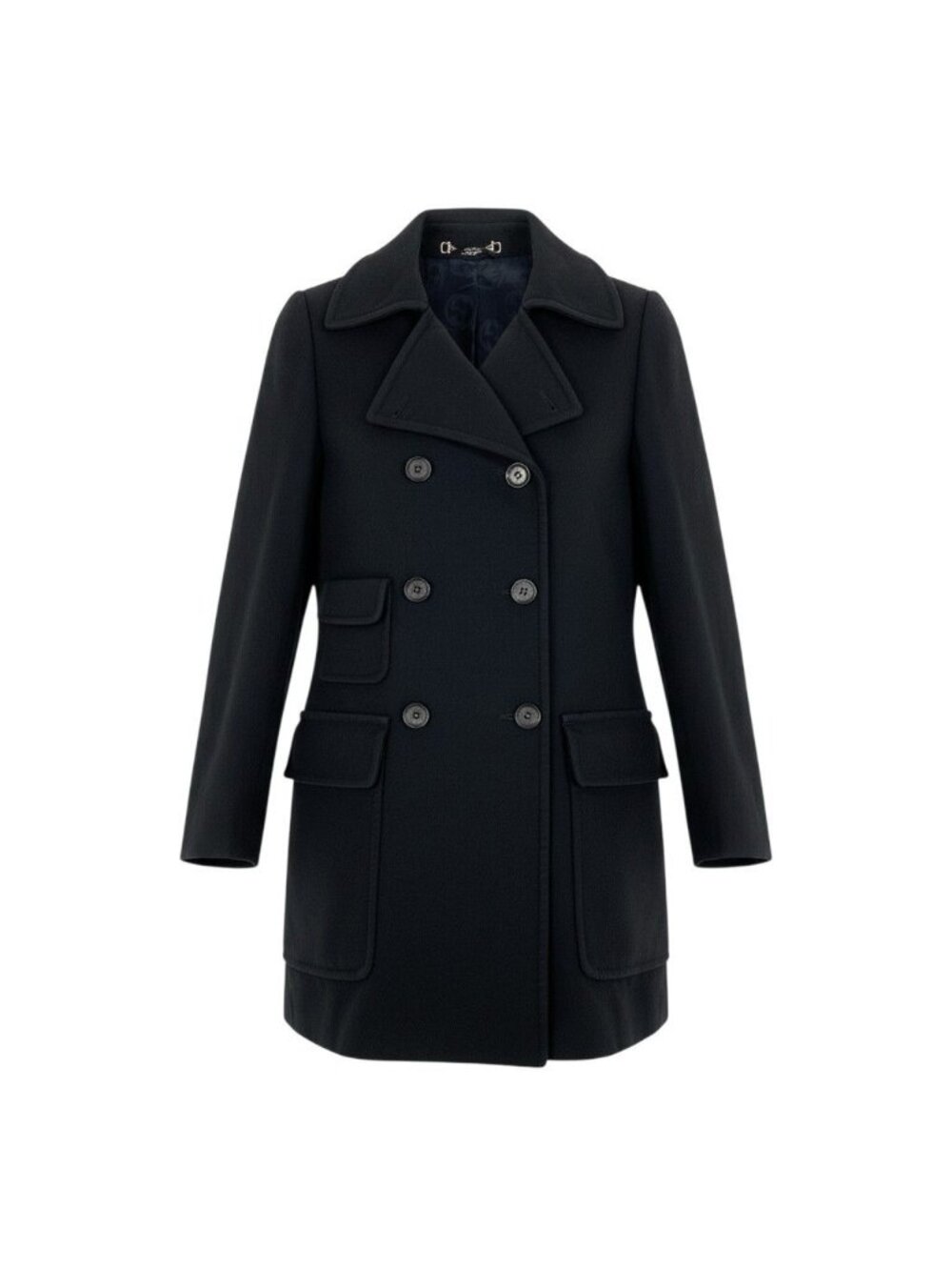 Gucci Double Breasted Pea Coat Notch Lapel Black 40